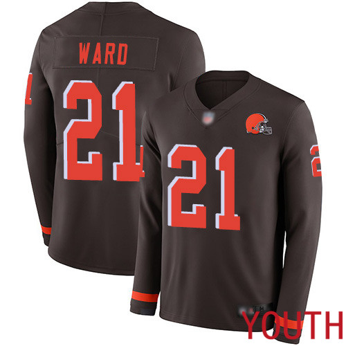 Cleveland Browns Denzel Ward Youth Brown Limited Jersey 21 NFL Football Therma Long Sleeve